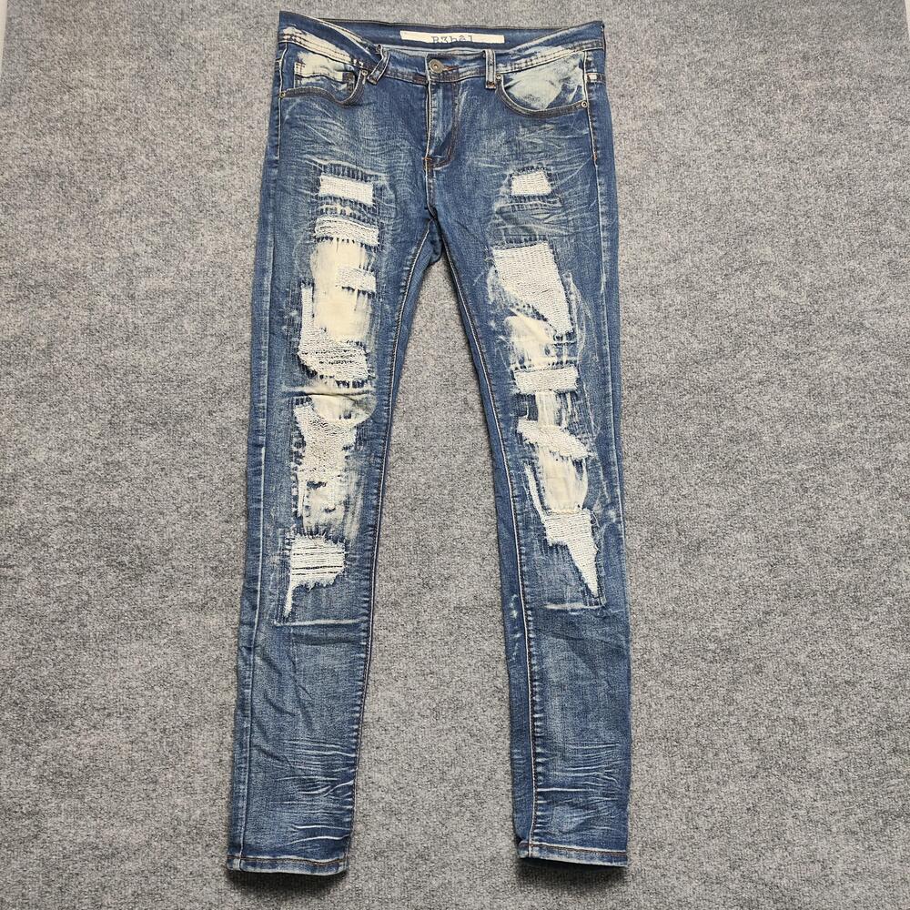 R3bel Jeans Mens 32x32 Blue Wash Slim Skinny Distressed Stretch Denim Pants